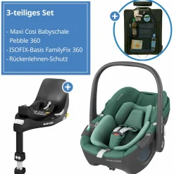 Babyschale Pebble 360 i-Size drehbar ab Geburt - 15 Monate (40 cm - 83 cm) inkl. Isofix-Basis FamilyFix 360 & Rückenlehnenschutz - Essential Green