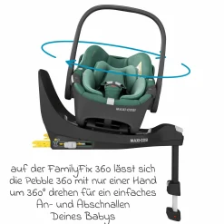 Babyschale Pebble 360 i-Size drehbar ab Geburt - 15 Monate (40 cm - 83 cm) inkl. Isofix-Basis FamilyFix 360 & Rückenlehnenschutz - Essential Green