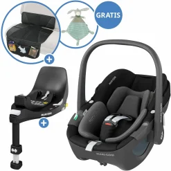 Babyschale Pebble 360 i-Size drehbar ab Geburt - 15 Monate (40 cm - 83 cm) inkl. Isofix-Basis FamilyFix 360, Schutzunterlage & Schmusetuch - Essential Black - Kollektion 2025