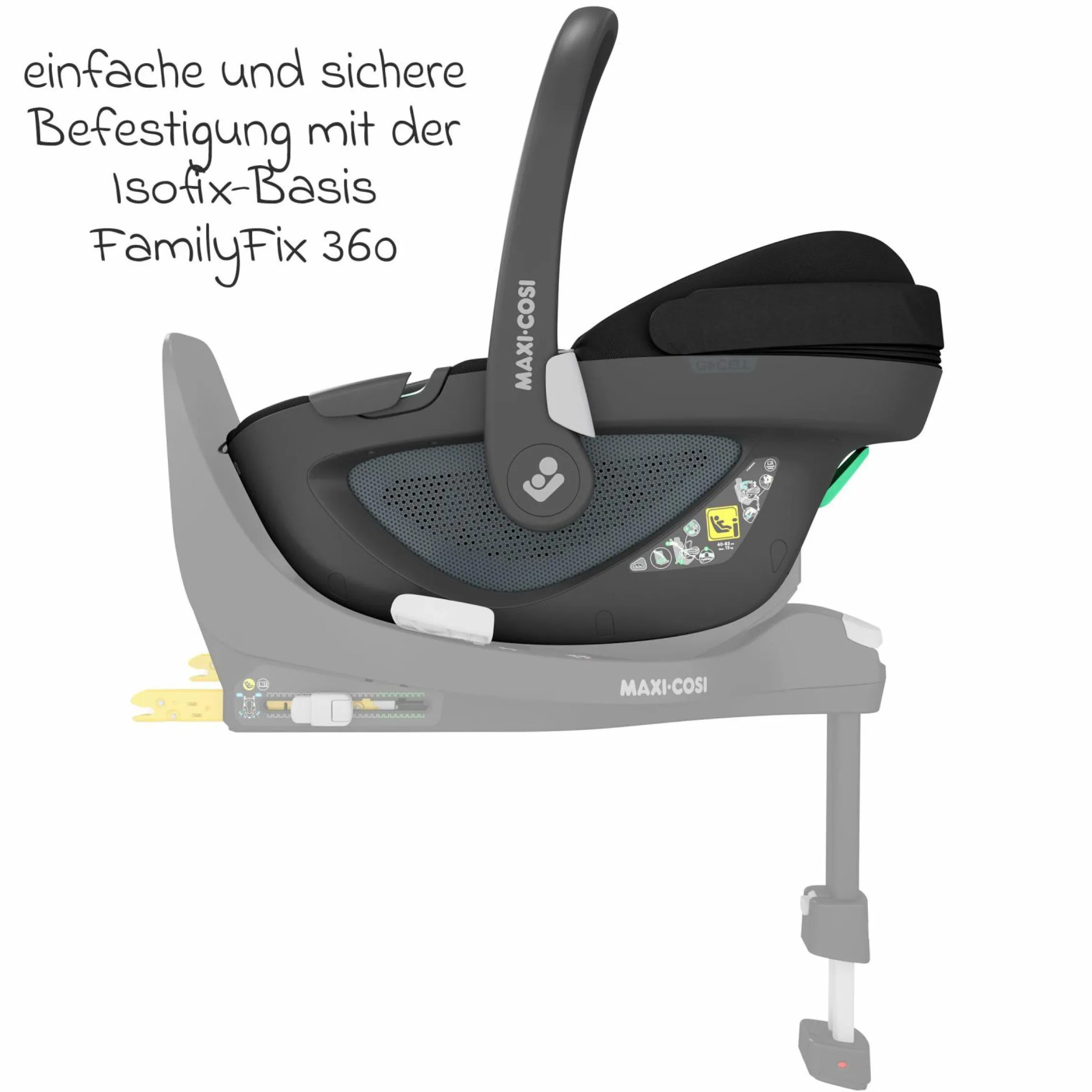 Babyschale Pebble 360 i-Size drehbar ab Geburt - 15 Monate (40 cm - 83 cm) inkl. Isofix-Basis FamilyFix 360, Schutzunterlage & Schmusetuch - Essential Black - Kollektion 2025