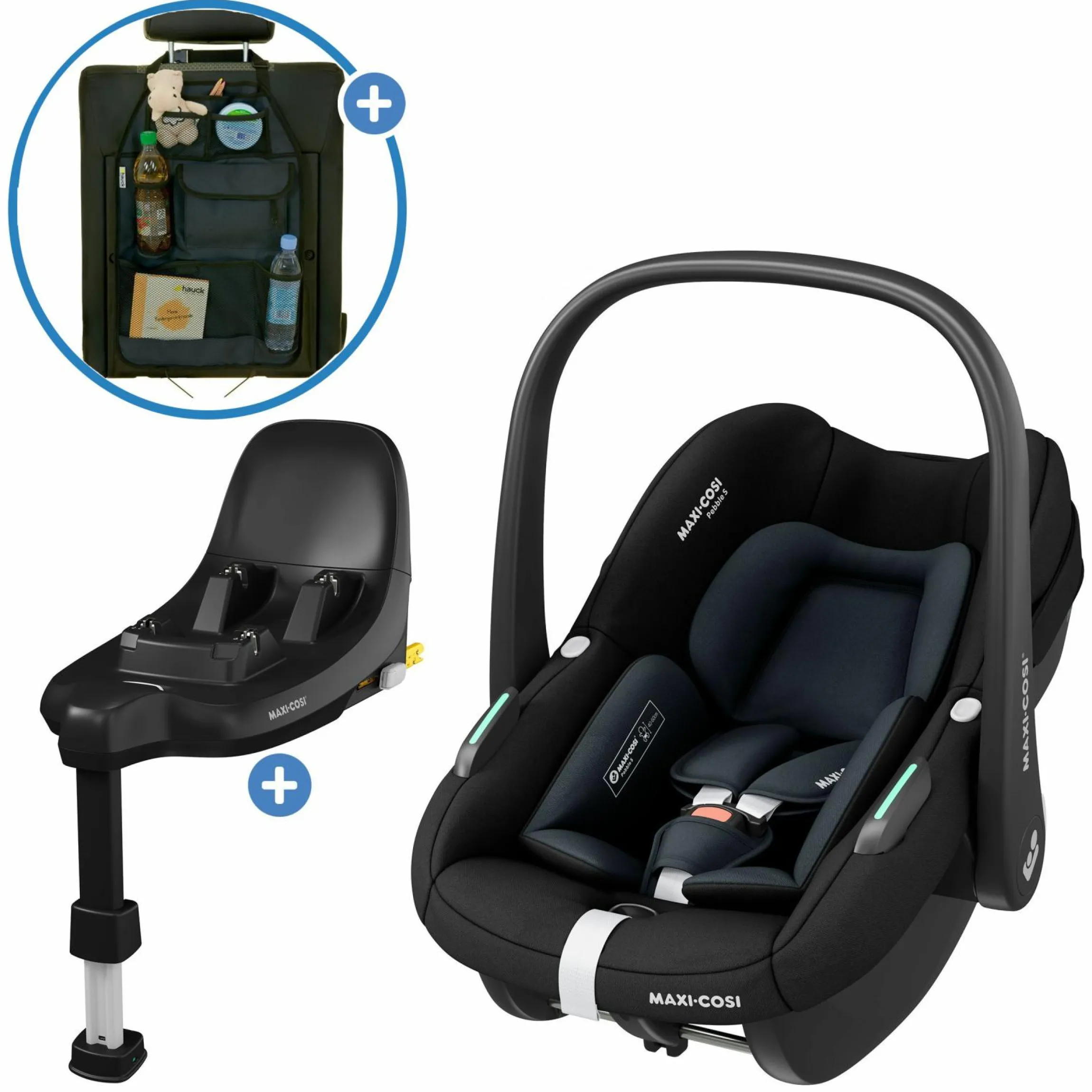 Babyschale Pebble S i-Size ab Geburt - 15 Monate (40 cm - 83 cm) nur 3,4 kg leicht inkl. Isofix-Basis FamilyFix S & Rückenlehnenschutz - Tonal Black