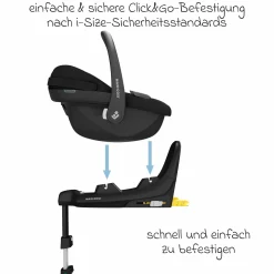 Babyschale Pebble S i-Size ab Geburt - 15 Monate (40 cm - 83 cm) nur 3,4 kg leicht inkl. Isofix-Basis FamilyFix S & Rückenlehnenschutz - Tonal Black