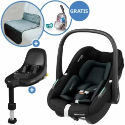 Babyschale Pebble S i-Size ab Geburt - 15 Monate (40 cm - 83 cm) nur 3,4 kg leicht inkl. Isofix-Basis FamilyFix S, Schutzunterlage & Schnullertasche - Tonal Black - Kollektion 2025