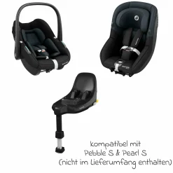 Babyschale Pebble S i-Size ab Geburt - 15 Monate (40 cm - 83 cm) nur 3,4 kg leicht inkl. Isofix-Basis FamilyFix S, Schutzunterlage & Schnullertasche - Tonal Black - Kollektion 2025