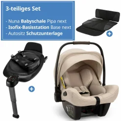 Babyschale PIPA next i-Size inkl. Base next ab Geburt bis 13 kg (40 cm - 83 cm) inkl. Sitzverkleinerer, Sonnenverdeck mit Dream Drape, Polsterschutz nur 2,8 kg - Biscotti