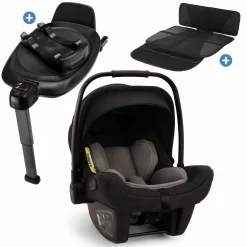 Babyschale PIPA next i-Size inkl. Base next ab Geburt bis 13 kg (40 cm - 83 cm) inkl. Sitzverkleinerer, Sonnenverdeck mit Dream Drape, Polsterschutz nur 2,8 kg - Caviar
