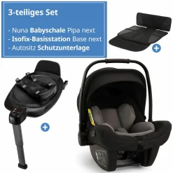 Babyschale PIPA next i-Size inkl. Base next ab Geburt bis 13 kg (40 cm - 83 cm) inkl. Sitzverkleinerer, Sonnenverdeck mit Dream Drape, Polsterschutz nur 2,8 kg - Caviar