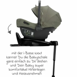 Babyschale PIPA next i-Size inkl. Base next ab Geburt bis 13 kg (40 cm - 83 cm) inkl. Sitzverkleinerer, Sonnenverdeck mit Dream Drape, Polsterschutz nur 2,8 kg - Pine