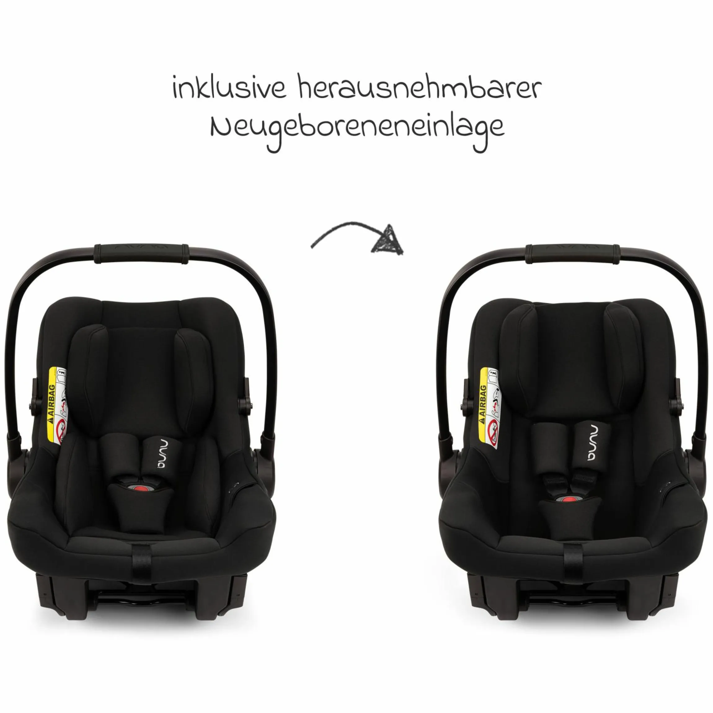 Babyschale PIPA urbn R 129 ab Geburt bis 13 kg (40 cm - 75 cm) mit Isofix inkl. Sitzverkleinerer & Sonnenverdeck nur 3,3 kg - Caviar - Kollektion 2025