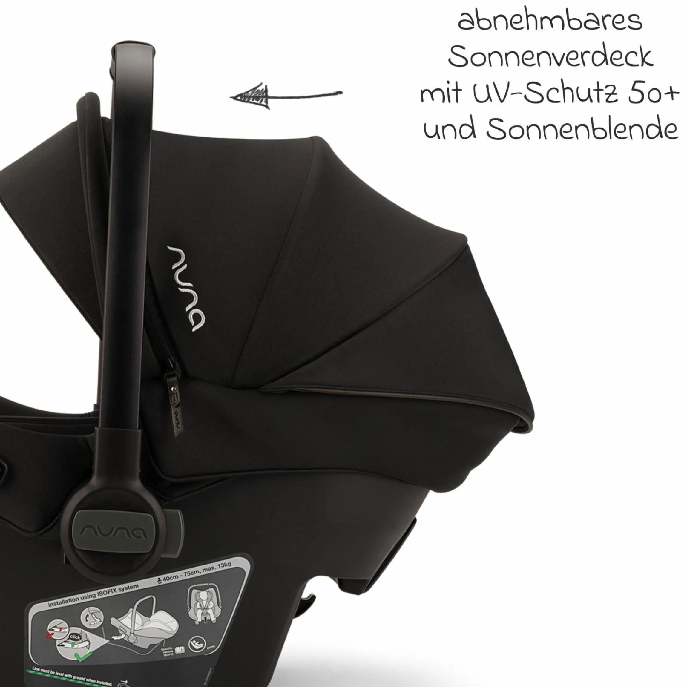 Babyschale PIPA urbn R 129 ab Geburt bis 13 kg (40 cm - 75 cm) mit Isofix inkl. Sitzverkleinerer & Sonnenverdeck nur 3,3 kg - Caviar - Kollektion 2025