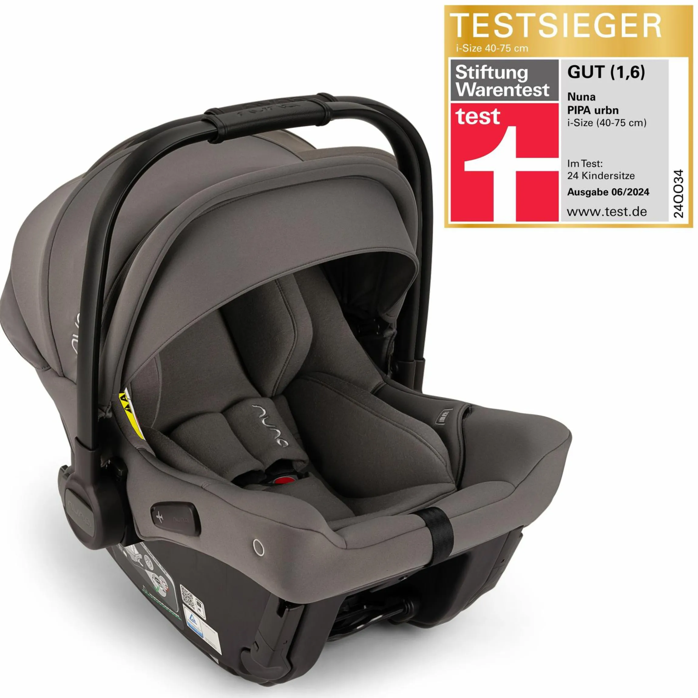 Babyschale PIPA urbn R 129 ab Geburt bis 13 kg (40 cm - 75 cm) mit Isofix inkl. Sitzverkleinerer & Sonnenverdeck nur 3,3 kg - Thunder - Kollektion 2025