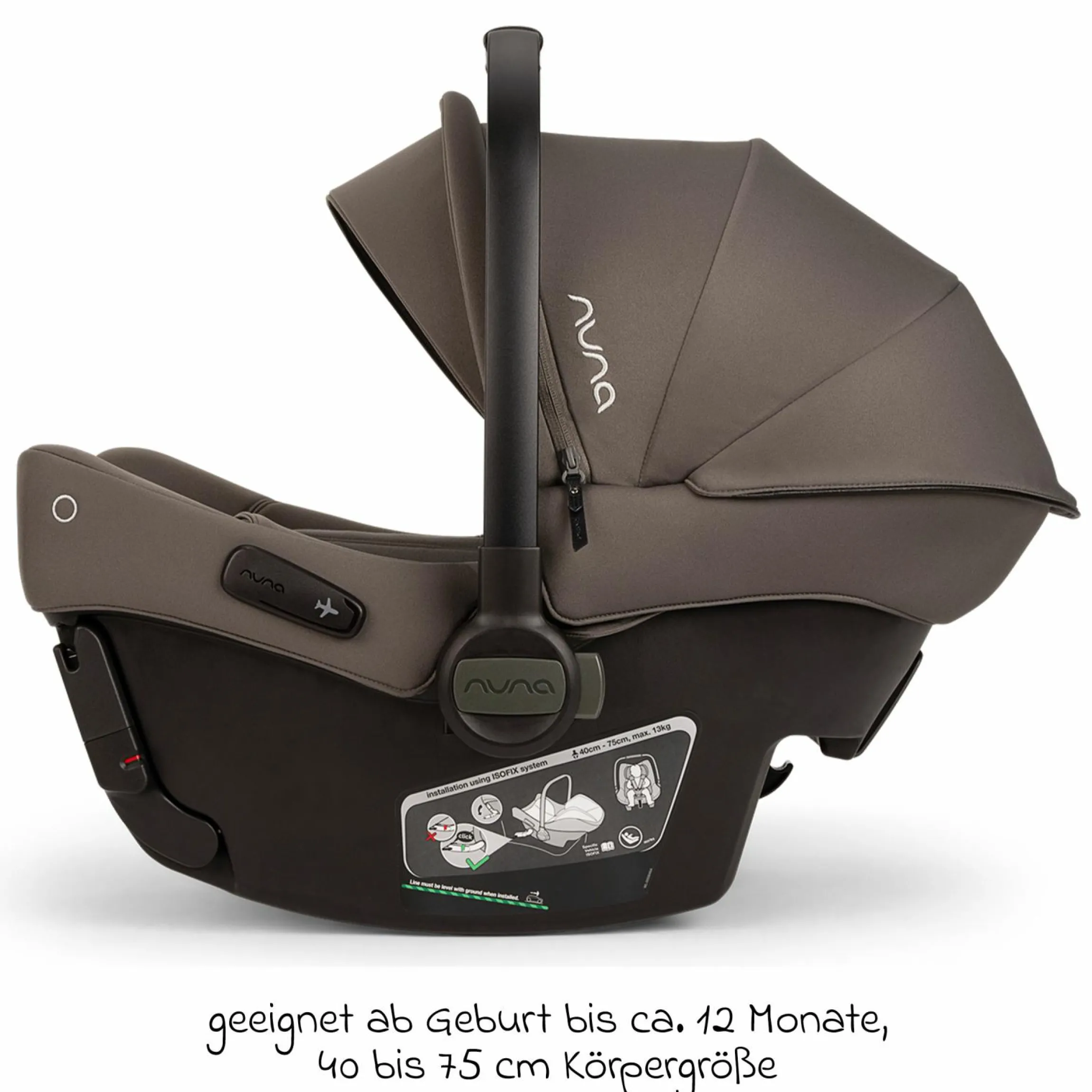 Babyschale PIPA urbn R 129 ab Geburt bis 13 kg (40 cm - 75 cm) mit Isofix inkl. Sitzverkleinerer & Sonnenverdeck nur 3,3 kg - Thunder - Kollektion 2025