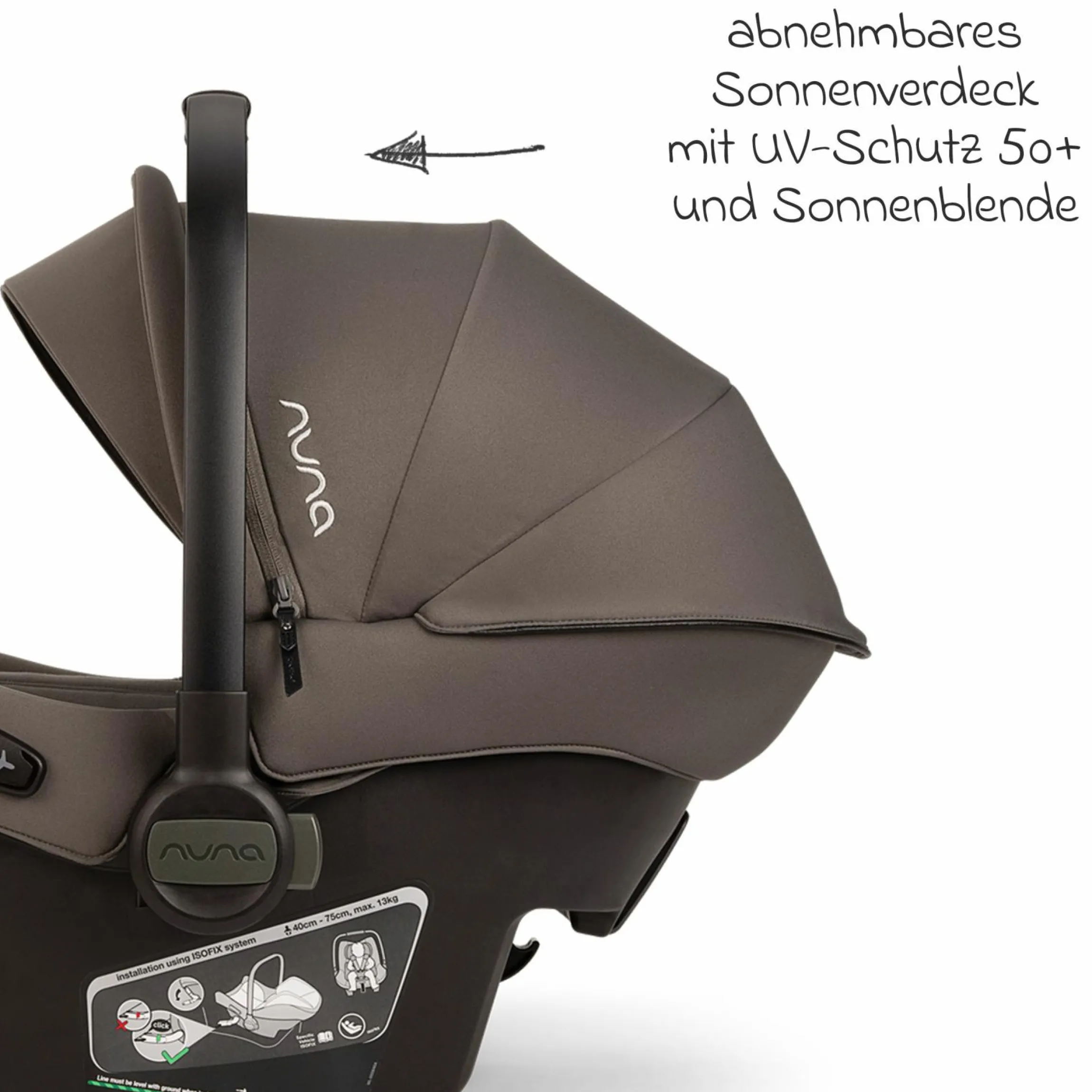 Babyschale PIPA urbn R 129 ab Geburt bis 13 kg (40 cm - 75 cm) mit Isofix inkl. Sitzverkleinerer & Sonnenverdeck nur 3,3 kg - Thunder - Kollektion 2025