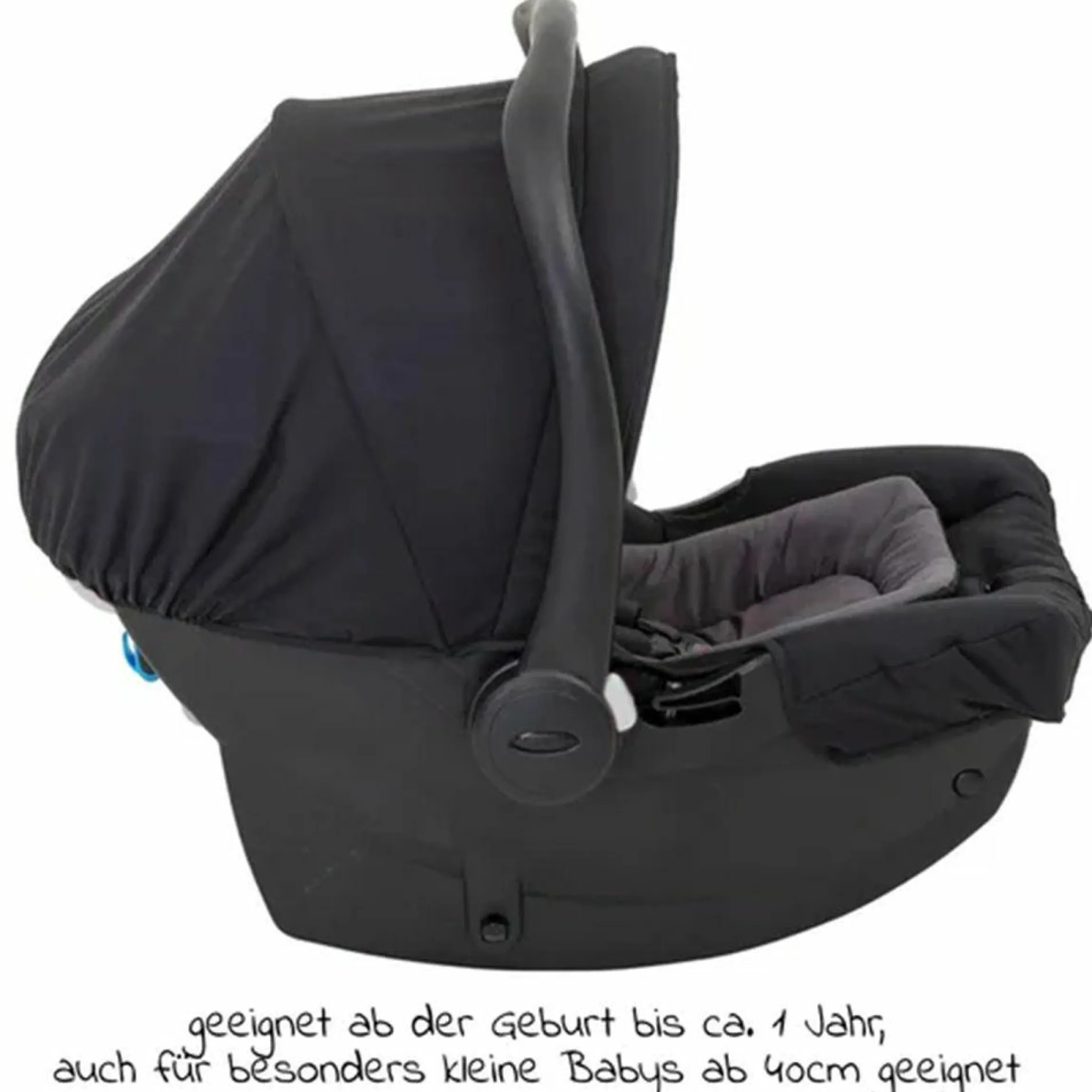 Babyschale SnugEssentials i-Size ab Geburt - 13 kg (40 cm - 75 cm) inkl. Sitzverkleinerer, Sonnenverdeck nur 3,66 kg leicht - Midnight Black - Kollektion 2025