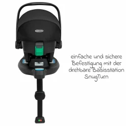 Babyschale SnugLite & SnugTurn i-Size R129 Basisstation ab Geburt bis 13 kg ( 40 cm - 75 cm) inkl. Sitzverleinerer & Sonnenverdeck - Midnight - Kollektion 2025