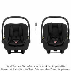 Babyschale SnugLite & SnugTurn i-Size R129 Basisstation ab Geburt bis 13 kg ( 40 cm - 75 cm) inkl. Sitzverleinerer & Sonnenverdeck - Midnight - Kollektion 2025