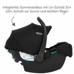 Babyschale SnugLite & SnugTurn i-Size R129 Basisstation ab Geburt bis 13 kg ( 40 cm - 75 cm) inkl. Sitzverleinerer & Sonnenverdeck - Midnight - Kollektion 2025