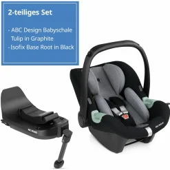 Babyschale Tulip inkl. Isofix Base Root ab Geburt bis 13 kg (45 cm - 85 cm) - Graphite