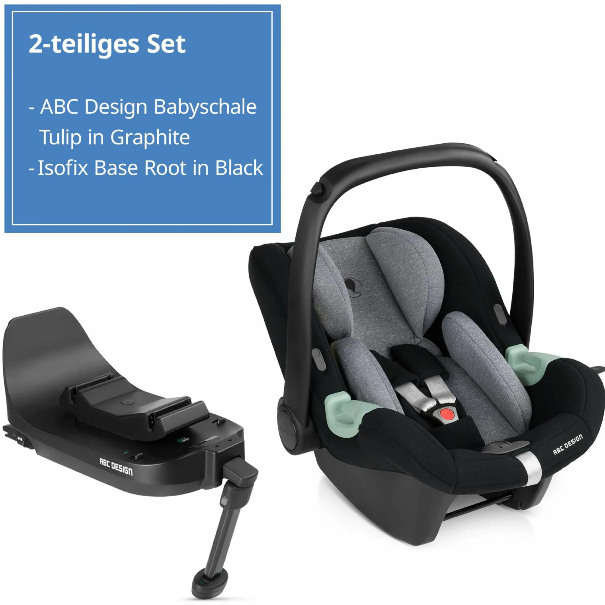 Babyschale Tulip inkl. Isofix Base Root ab Geburt bis 13 kg (45 cm - 85 cm) - Graphite