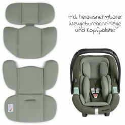 Babyschale Tulip i-Size ab Geburt - 15 Monate (45 cm - 85 cm) inkl. Sonnenverdeck & Sitzverkleinerer - Sage - Kollektion 2025
