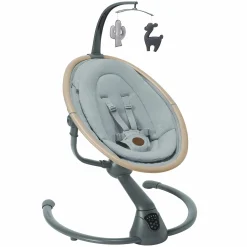 Babyschaukel Cassia Swing nur 4 kg leicht mit 5 Schaukel-Geschwindigkeiten, mehrere Sitz- und Liegepositionen 12 Melodien & 2 Spielzeuge - Beyond Grey Eco - Kollektion 2025
