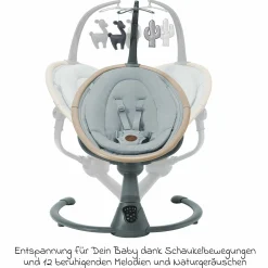Babyschaukel Cassia Swing nur 4 kg leicht mit 5 Schaukel-Geschwindigkeiten, mehrere Sitz- und Liegepositionen 12 Melodien & 2 Spielzeuge - Beyond Grey Eco - Kollektion 2025