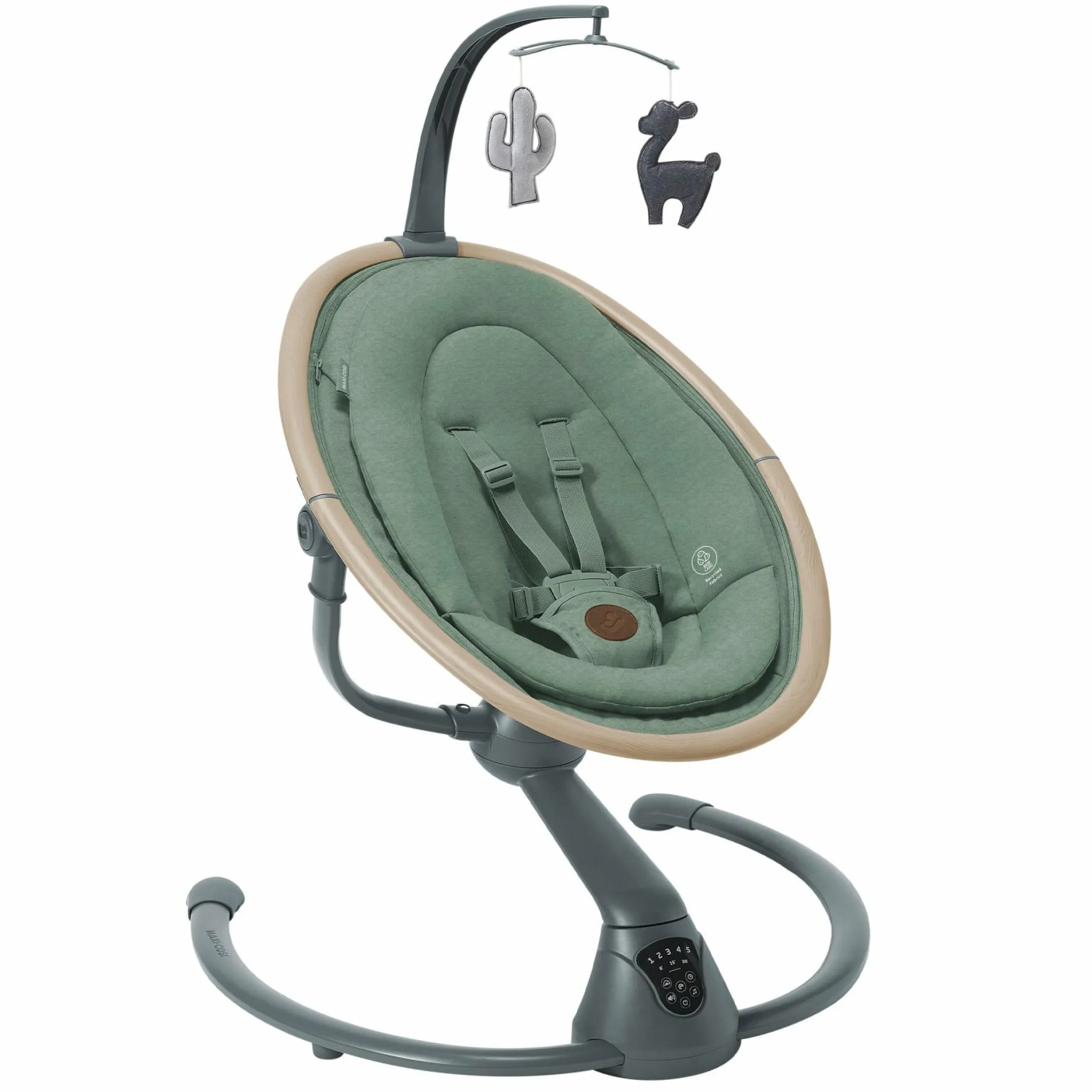 Babyschaukel Cassia Swing nur 4 kg leicht mit 5 Schaukel-Geschwindigkeiten, mehrere Sitz- und Liegepositionen 12 Melodien & 2 Spielzeuge - Beyond Green Eco - Kollektion 2025