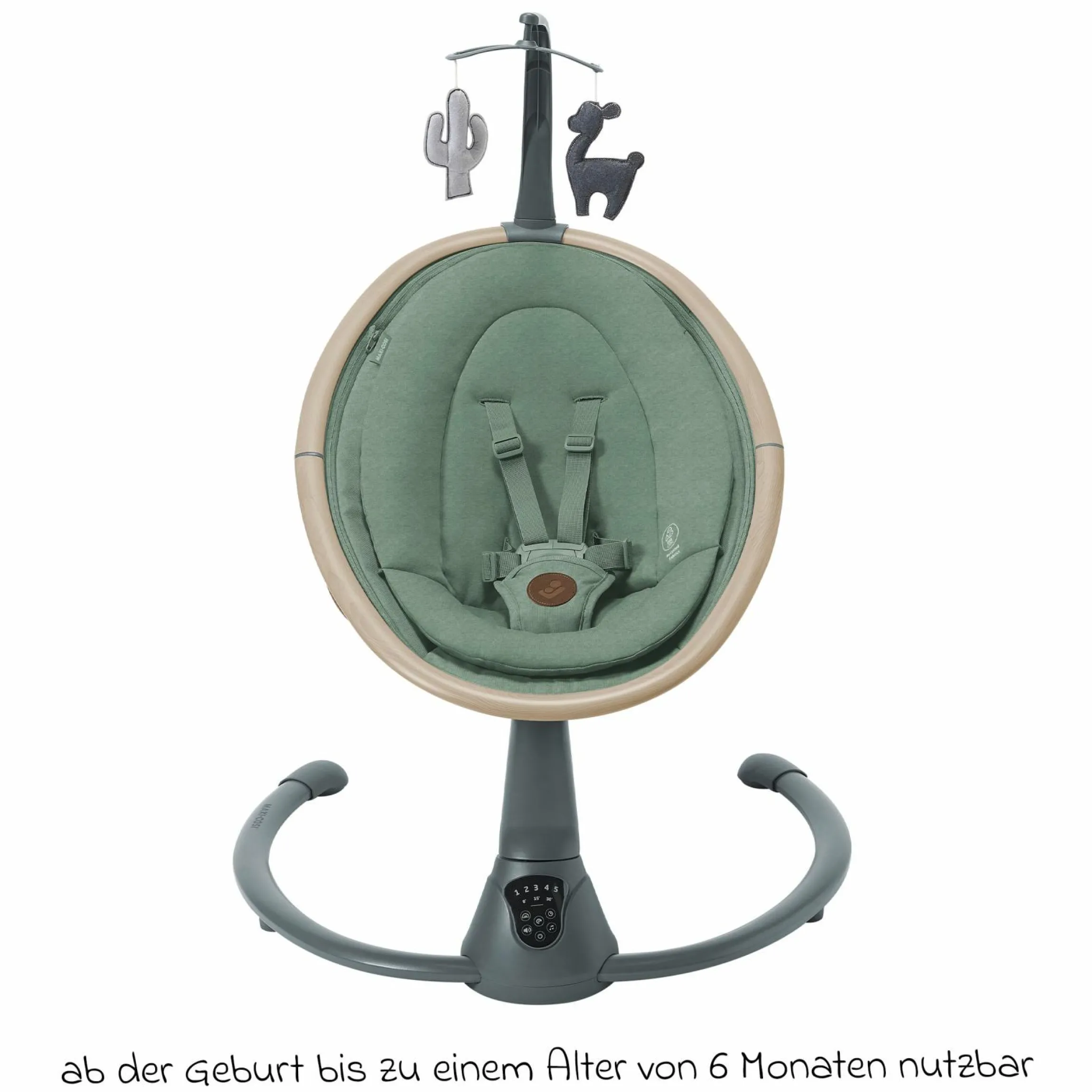 Babyschaukel Cassia Swing nur 4 kg leicht mit 5 Schaukel-Geschwindigkeiten, mehrere Sitz- und Liegepositionen 12 Melodien & 2 Spielzeuge - Beyond Green Eco - Kollektion 2025