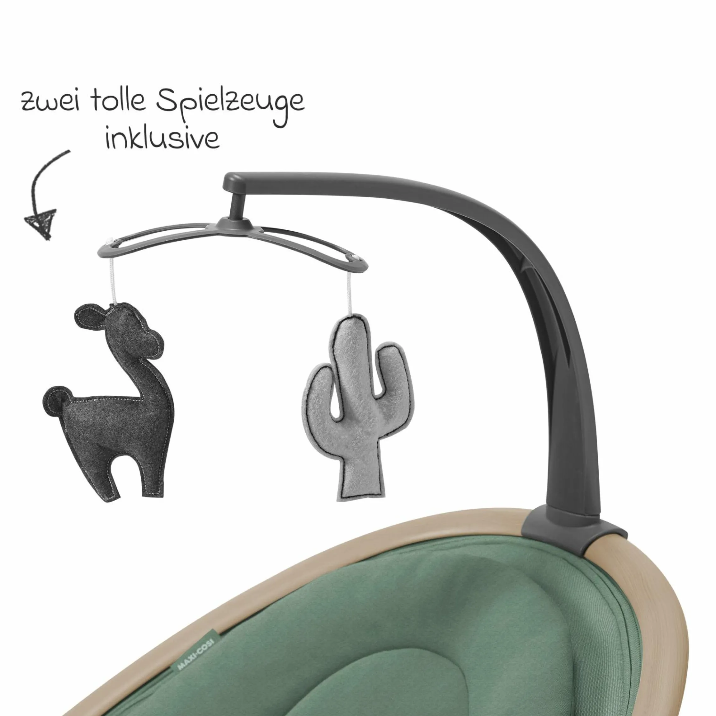 Babyschaukel Cassia Swing nur 4 kg leicht mit 5 Schaukel-Geschwindigkeiten, mehrere Sitz- und Liegepositionen 12 Melodien & 2 Spielzeuge - Beyond Green Eco - Kollektion 2025
