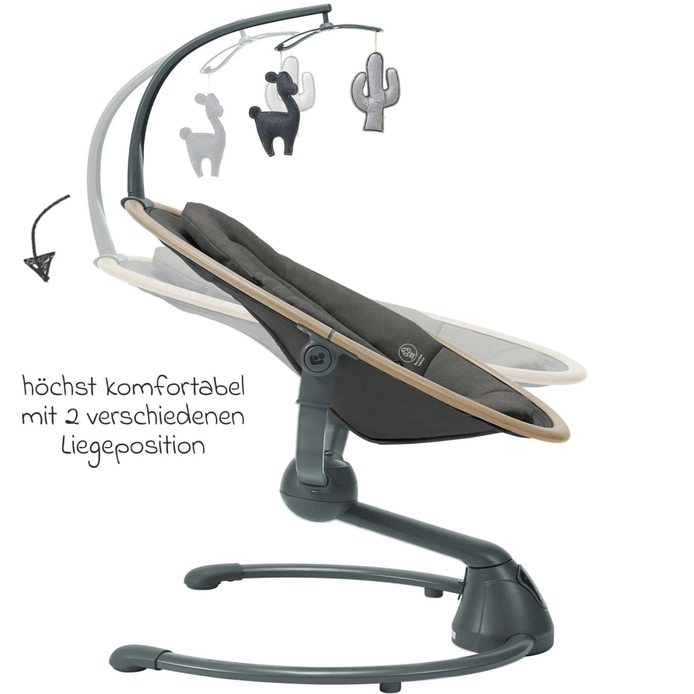 Babyschaukel Cassia Swing nur 4 kg leicht mit 5 Schaukel-Geschwindigkeiten, mehrere Sitz- und Liegepositionen 12 Melodien & 2 Spielzeuge - Beyond Graphite Eco - Kollektion 2025