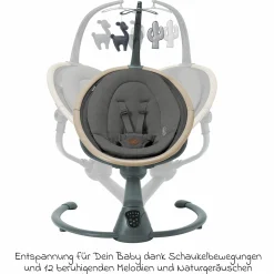 Babyschaukel Cassia Swing nur 4 kg leicht mit 5 Schaukel-Geschwindigkeiten, mehrere Sitz- und Liegepositionen 12 Melodien & 2 Spielzeuge - Beyond Graphite Eco - Kollektion 2025