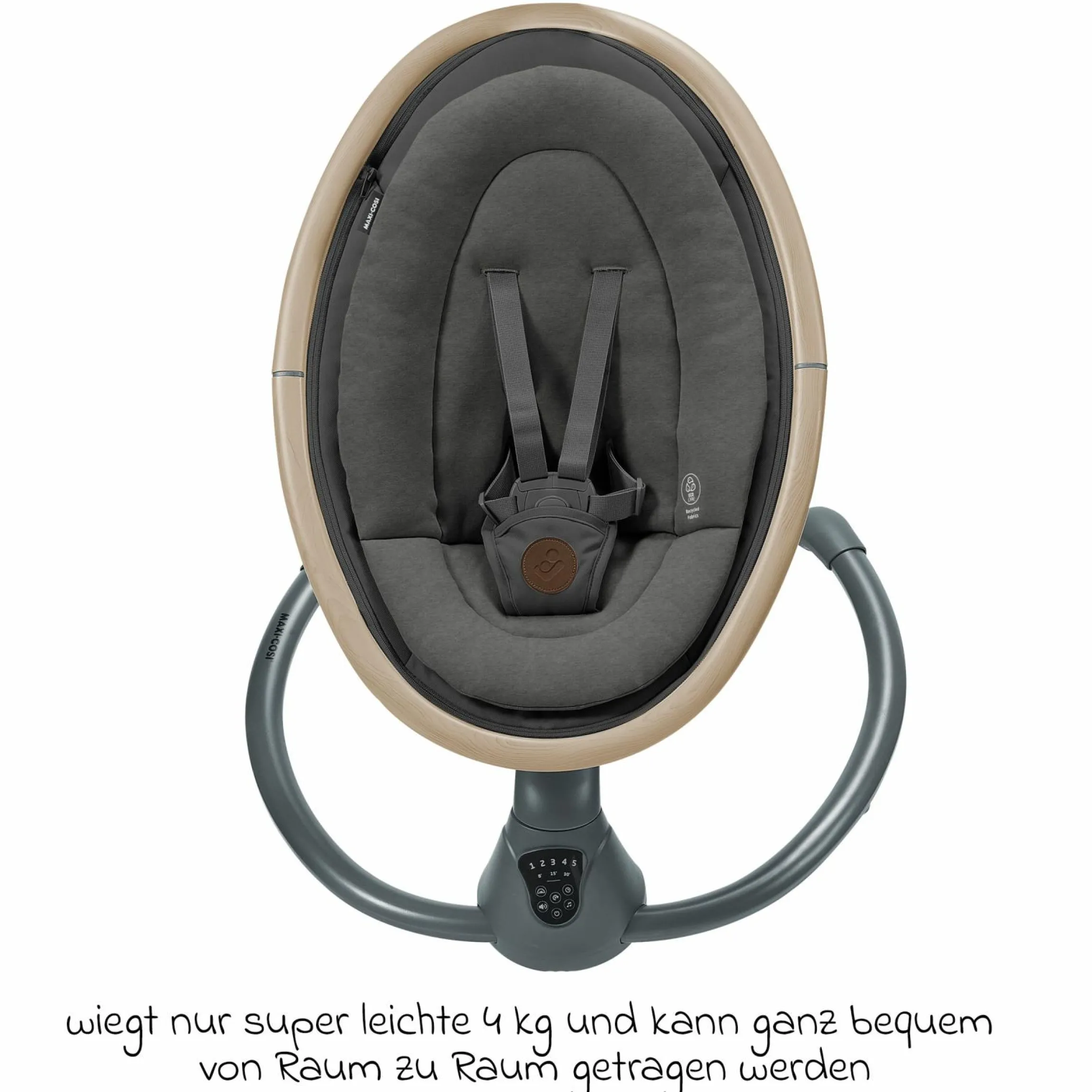 Babyschaukel Cassia Swing nur 4 kg leicht mit 5 Schaukel-Geschwindigkeiten, mehrere Sitz- und Liegepositionen 12 Melodien & 2 Spielzeuge - Beyond Graphite Eco - Kollektion 2025