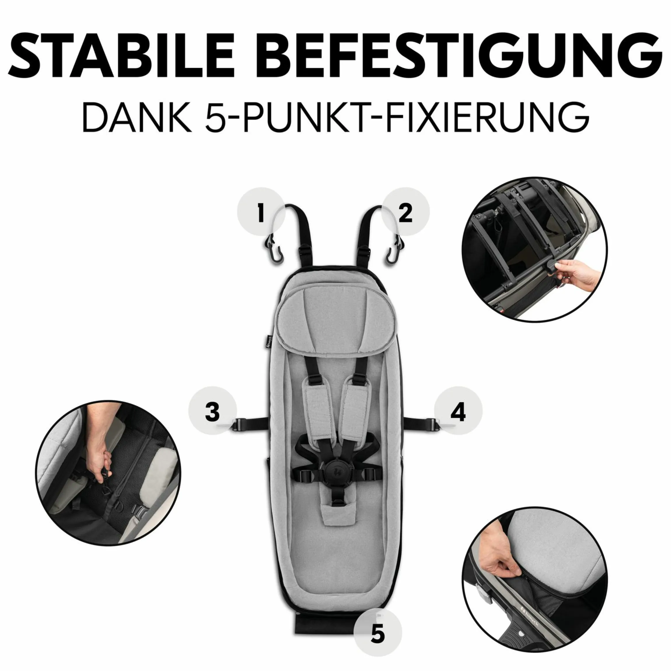 Babysitz / Neugeboreneneinsatz Baby Lounger 2 für alle Hauck Fahrradanhänger - Grey