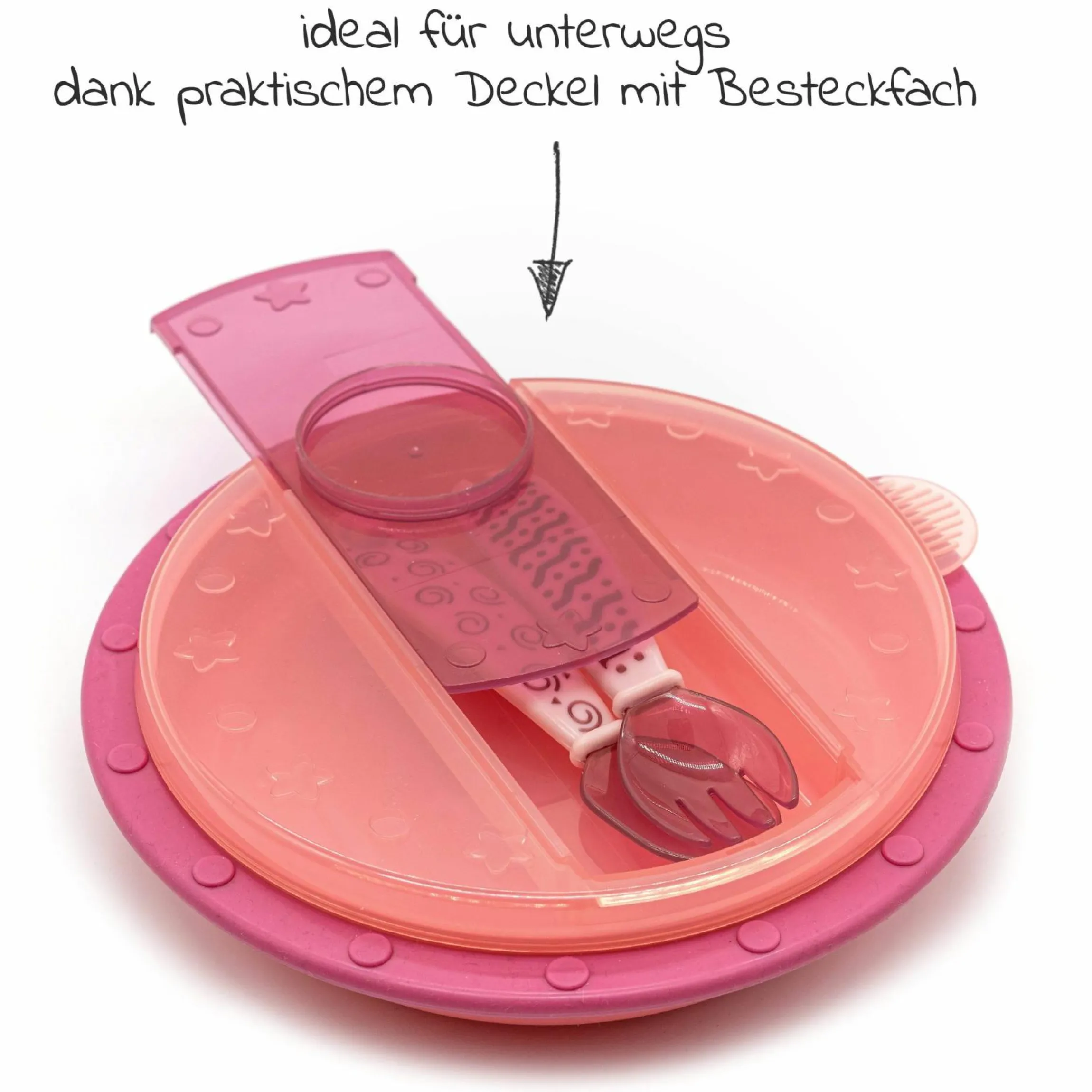 Babyteller zum Mitnehmen inkl. Besteck - Pink