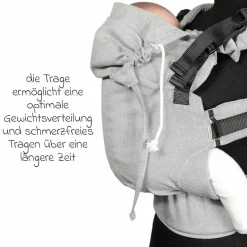 Babytrage DidyFix Fullbuckle ab Geburt - 3,5 kg - 20 kg - Anhock-Spreiz-Haltung, Bauch-, Rücken- und Hüfttrageweise, 100 % kbA-Baumwolle - Siber