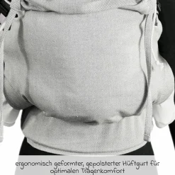 Babytrage DidyFix Fullbuckle ab Geburt - 3,5 kg - 20 kg - Anhock-Spreiz-Haltung, Bauch-, Rücken- und Hüfttrageweise, 100 % kbA-Baumwolle - Siber