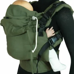 Babytrage DidyFix Fullbuckle ab Geburt - 3,5 kg - 20 kg - Anhock-Spreiz-Haltung, Bauch-, Rücken- und Hüfttrageweise, 100 % kbA-Baumwolle - Olive