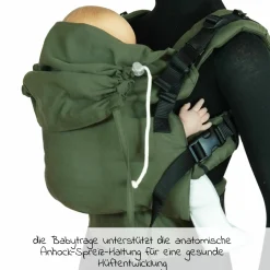 Babytrage DidyFix Fullbuckle ab Geburt - 3,5 kg - 20 kg - Anhock-Spreiz-Haltung, Bauch-, Rücken- und Hüfttrageweise, 100 % kbA-Baumwolle - Olive