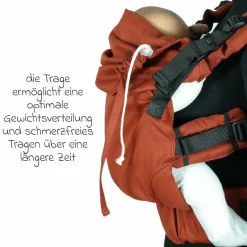 Babytrage DidyFix Fullbuckle ab Geburt - 3,5 kg - 20 kg - Anhock-Spreiz-Haltung, Bauch-, Rücken- und Hüfttrageweise, 100 % kbA-Baumwolle - Rusty Red