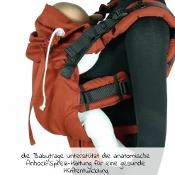 Babytrage DidyFix Fullbuckle ab Geburt - 3,5 kg - 20 kg - Anhock-Spreiz-Haltung, Bauch-, Rücken- und Hüfttrageweise, 100 % kbA-Baumwolle - Rusty Red