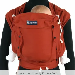 Babytrage DidyKlick 4u Halfbuckle ab Geburt - 3,5 kg - 20 kg - Anhock-Spreiz-Haltung, Bauch-, Rücken- und Hüfttrageweise, 100 % kbA-Baumwolle - Rusty Red