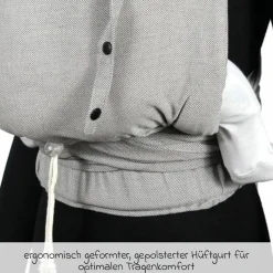 Babytrage DidyKlick 4u Halfbuckle ab Geburt - 3,5 kg - 20 kg - Anhock-Spreiz-Haltung, Bauch-, Rücken- und Hüfttrageweise, 100 % kbA-Baumwolle - Siber