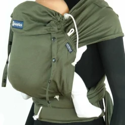 Babytrage DidyKlick 4u Halfbuckle ab Geburt - 3,5 kg - 20 kg - Anhock-Spreiz-Haltung, Bauch-, Rücken- und Hüfttrageweise, 100 % kbA-Baumwolle - Olive