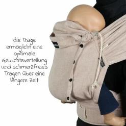 Babytrage DidyKlick 4u Halfbuckle ab Geburt - 3,5 kg - 20 kg - Anhock-Spreiz-Haltung, Bauch-, Rücken- und Hüfttrageweise, 100 % kbA-Baumwolle - Zimt