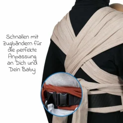 Babytrage DidyKlick 4u Halfbuckle ab Geburt - 3,5 kg - 20 kg - Anhock-Spreiz-Haltung, Bauch-, Rücken- und Hüfttrageweise, 100 % kbA-Baumwolle - Zimt
