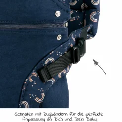 Babytrage First für Neugeborene ab 3,5 kg - 20 kg mit 3 Tragepositionen aus 100% Bio-Baumwolle - RainbowNight - Navy Print