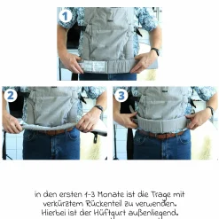 Babytrage Natural ab 3,5 -20 kg für Bauch-, Hüft und Rückentrageposition - Grau