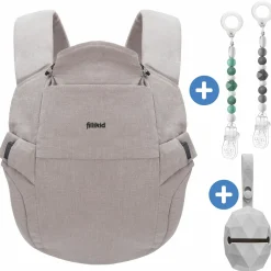 Babytrage Natural ab 3,5 -20 kg für Bauch-, Hüft und Rückentrageposition inkl. Silikon-Schnullerbox Diamant Hellgrau + 2er Set Schnullerketten Grau Grün - Grau