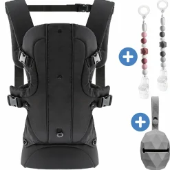 Babytrage Walk 4in1 inkl. Silikon-Schnullerbox Diamant Grau + 2er Set Schnullerketten Grau Beere - Schwarz