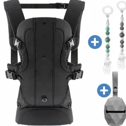 Babytrage Walk 4in1 inkl. Silikon-Schnullerbox Diamant Grau + 2er Set Schnullerketten Grau Grün - Schwarz